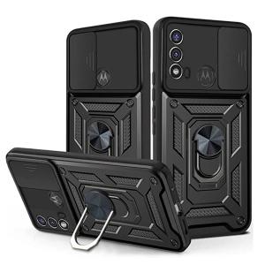 Husa pentru Motorola Moto E20 / Moto E40 / Moto E30, SKYDDAR INNOVATION, CamShield, Inel magnetic, set cu sticker, Negru