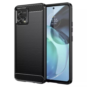Husa pentru Motorola Moto G72, SKYDDAR INNOVATION, Carbon Silicone, din Silicon Slim, cu textura Fibra Carbon, set cu sticker, Negru