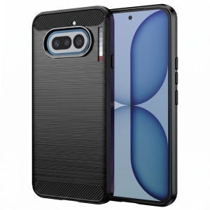 Husa pentru Nothing Phone (4a) din Silicon Slim, cu textura Fibra Carbon, set cu sticker, Carbon Silicone, Negru