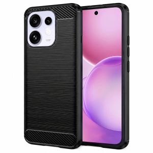 Husa pentru Oppo Reno16 / Reno16 Pro din Silicon Slim, cu textura Fibra Carbon, set cu sticker, Carbon Silicone, Negru