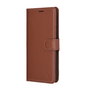 Husa pentru Realme 14 Pro, SKYDDAR INNOVATION, Leather Wallet, tip Carte cu Portofel Interior, Finisaje Premium, set cu sticker, Maro - Img 4