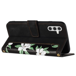 Husa pentru Samsung Galaxy A15 4G / Galaxy A15 5G din Piele Ecologică cu Design Floral, Protecție 360°, Stand Integrat, Buzunare pentru Carduri, SKDR Floral Wallet - Negru - Img 7