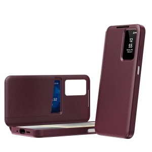 Husa pentru Samsung Galaxy A17 5G tip carte, Skyddar, cu portofel si SmartView, Premium, set cu sticker, Rosu - Img 3