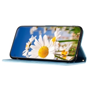 Husa pentru Samsung Galaxy A25 5G din Piele Ecologică cu Design Floral, Protecție 360°, Stand Integrat, Buzunare pentru Carduri, SKDR Floral Wallet - Bleu - Img 5