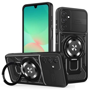 Husa pentru Samsung Galaxy A26 5G, SKYDDAR INNOVATION, RuggedCam, Inel magnetic antisoc, set cu sticker, Negru