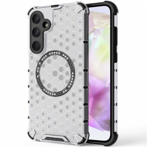 Husa pentru Samsung Galaxy A35 5G, SKYDDAR INNOVATION, HoneyComb Shield MagSafe, Alb, set cu sticker