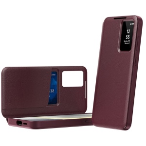 Husa pentru Samsung Galaxy A37 5G tip carte, Skyddar, cu portofel si SmartView, Premium, set cu sticker, Rosu - Img 3