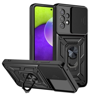 Husa pentru Samsung Galaxy A52 5G / Galaxy A52 4G / Galaxy A52s 5G, SKYDDAR INNOVATION, CamShield, Inel magnetic, set cu sticker, Negru