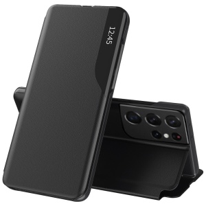 Husa pentru Samsung Galaxy S21 Ultra 5G, tip carte, set cu sticker, eFold, Negru