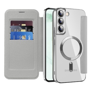 Husa pentru Samsung Galaxy S22 Plus 5G tip carte, SKYDDAR INOVATION, SmartMag Book, Magsafe, RFiD, Suport Carduri, set cu sticker, Gri