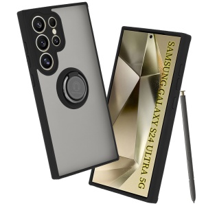 Husa pentru Samsung Galaxy S24 Ultra, SKYDDAR INNOVATION, Glinth cu Inel Rotativ 360° Magnetic, Negru, set cu sticker
