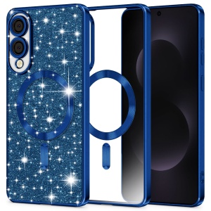 Husa pentru Samsung Galaxy S25 Edge, SKYDDAR INNOVATION, Luxury Glitter Magsafe, Antisoc, Fundal Detasabil 2-in-1, Protectie Superioara, Margini Ridicate, Albastru, set cu sticker