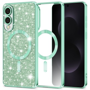 Husa pentru Samsung Galaxy S25 Edge, SKYDDAR INNOVATION, Luxury Glitter Magsafe, Antisoc, Fundal Detasabil 2-in-1, Protectie Superioara, Margini Ridicate, Verde deschis, set cu sticker