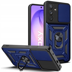 Husa pentru Samsung Galaxy S25 FE;Samsung Galaxy S26 FE, protectie camere, Inel magnetic, set cu sticker, CamShield, Albastru