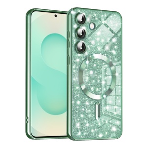 Husa pentru Samsung Galaxy S25 Plus, SKYDDAR INNOVATION, Luxury Glitter Magsafe, Antisoc, Fundal Detasabil 2-in-1, Margini Ridicate, set cu sticker, Verde deschis