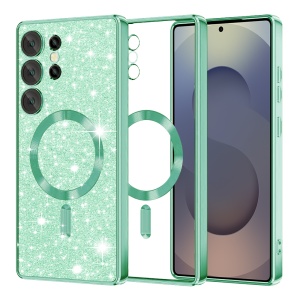 Husa pentru Samsung Galaxy S25 Ultra, SKYDDAR INNOVATION, Luxury Glitter Magsafe, Antisoc, Fundal Detasabil 2-in-1, Margini Ridicate, set cu sticker, Verde deschis