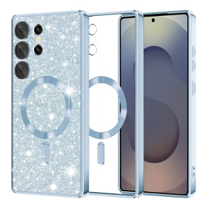 Husa pentru Samsung Galaxy S25 Ultra, SKYDDAR INNOVATION, Luxury Glitter Magsafe, Antisoc, Fundal Detasabil 2-in-1, Margini Ridicate, set cu sticker, Bleu