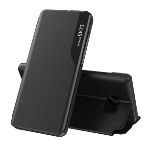 Husa pentru Samsung Galaxy S7 Edge, tip carte, set cu sticker, eFold, Negru