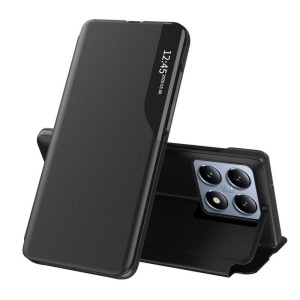 Husa pentru Xiaomi 14T Pro, tip carte, set cu sticker, eFold, Negru