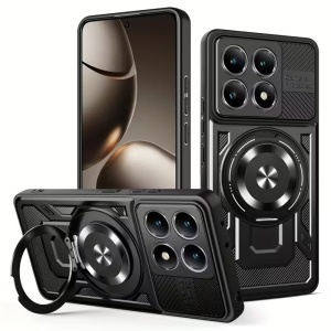 Husa pentru Xiaomi 15T, Inel Magnetic, Antisoc, set cu sticker, RuggedCam, Negru