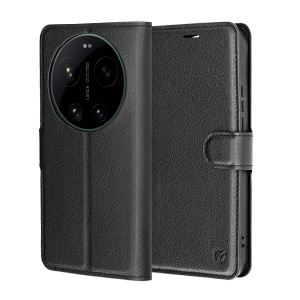 Husa pentru Xiaomi 17 Ultra, SKYDDAR INNOVATION, Leather Folio tip Carte, cu Portofel Interior, Finisaje Premium, set cu sticker, Negru