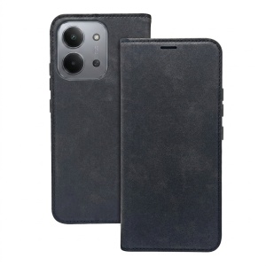Husa pentru Xiaomi Redmi 15C tip carte, piele ecologica, buzunar interior, set cu sticker, smart suede, Negru