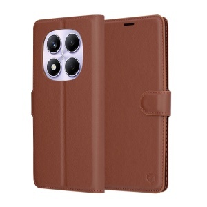 Husa pentru Xiaomi Redmi Note 14 Pro 4G / Poco F7, SKYDDAR INNOVATION, Leather Wallet, tip Carte cu Portofel Interior, Finisaje Premium, set cu sticker, Maro - Img 1