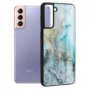 Husa Samsung Galaxy S21 Plus cu sticla securizata, Techsuit Glaze - Blue Ocean - Img 1