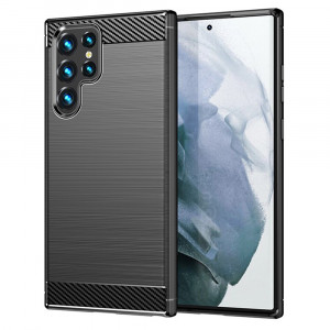 Husa Samsung Galaxy S22 Ultra 5G din silicon, Slim, cu textura Fibra Carbon - Negru