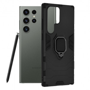 Husa Samsung Galaxy S23 Ultra cu inel, Techsuit Silicone Shield - Negru