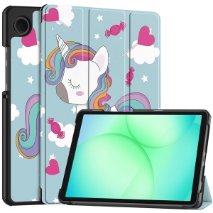 Husa tableta pentru Samsung Galaxy Tab A11 / A9, SKYDDAR INNOVATION, cu suport Multi-Unghi si functie Sleep/Wake, FoldPro, Unicorn, set cu sticker
