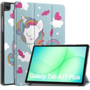 Husa tableta pentru Samsung Galaxy Tab A11 Plus / A9 Plus, SKYDDAR INNOVATION, cu suport Multi-Unghi si functie Sleep/Wake, FoldPro, Unicorn, set cu sticker