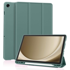 Husa tableta pentru Samsung Galaxy Tab A9 Plus, suport Pencil, functie Sleep/Wake, Flex Trifold, set cu sticker, Verde inchis
