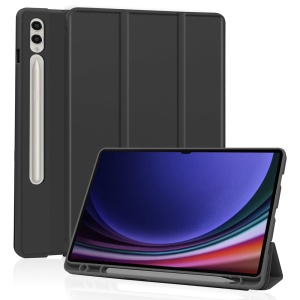 Husa tableta pentru Samsung Galaxy Tab S9 Ultra / S10 Ultra, suport Pencil, functie Sleep/Wake, Flex Trifold, set cu sticker, Negru