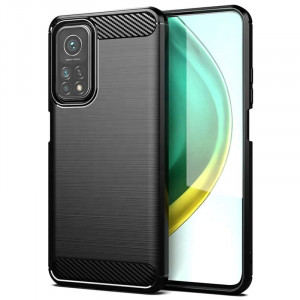 Husa Xiaomi Mi 10T / Mi 10T Pro din silicon, Slim, cu textura Fibra Carbon - Negru