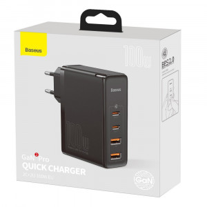 Incarcator 2x USB-C PD 100W, 2x USB-A QC3.0 with Cable Type-C to Type-C - Baseus (CCGAN2P-L01) - Black - Img 7