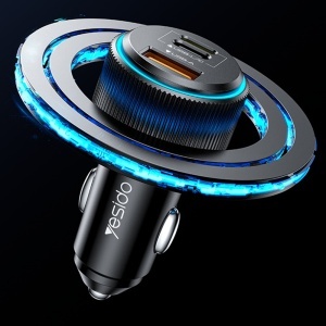 Incarcator auto, 3 porturi, 38W, PD, Cablu Type-C la Lightning, Yesido, Negru - Img 4