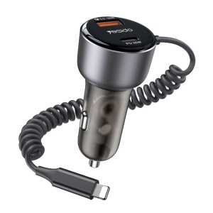 Incarcator auto, 50W, Cablu Lightning, Porturi USB si Type-C, Yesido, Negru
