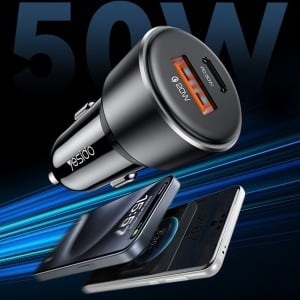 Incarcator auto, USB si Type-C, PD 30W, 50W, Yesido, Negru - Img 2
