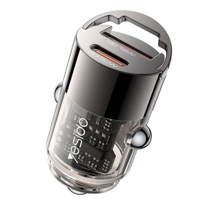 Incarcator auto, USB si Type-C, PD 30W, QC 18W, Aliaj aluminiu, Yesido, Negru