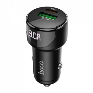 Incarcator auto (Z42 Light Road), USB-A, USB Type-C, QC 3.0, PD 20W, 3A, HOCO - Negru - Img 1