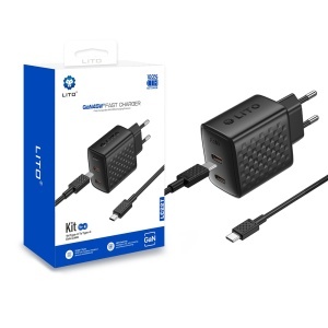 Incarcator pentru Priza, 2x USB-C, 45W, Cablu USB-C Inclus, Lito LC22T, Negru