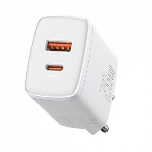 Incarcator priza Compact, USB-C, PD, 20W si USB-A, QC, 3A, Baseus (CCXJ-B02) - Alb - Img 1