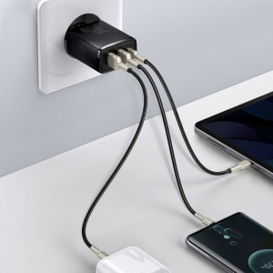 Incarcator priza Compact, USB-C, PD, 30W si 2x USB-A, QC 3A, Baseus (CCXJ-E01) - Negru - Img 6