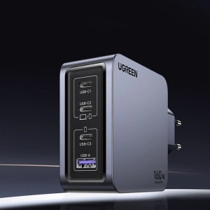 Incarcator USB, Type-C, GaN, 160W, 3A, Cablu Inclus, 1.5m, Ugreen Nexode Pro X763 - Gri - Img 5