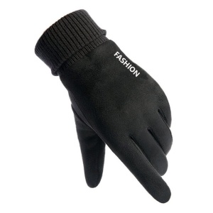Manusi Touchscreen din piele ecologica, cu grip, unisex, Skyddar ST0010, set cu sticker, Negru - Img 2