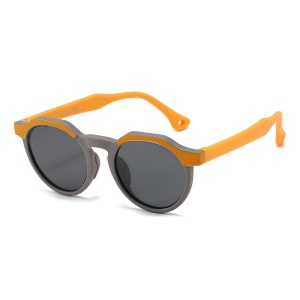 Ochelari de Soare Copii, 4-10 Ani, Filtru UV400, Desing Rotund, set cu sticker, Model 601, Gri;portocaliu