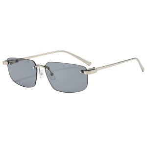 Ochelari de Soare Unisex, Protectie UV, Fara Margini, Stil Rectangular, set cu sticker, Model S098, Argintiu