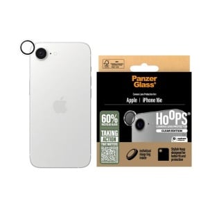 Protectie Camera pentru iPhone 16e, Hoops PanzerGlass®, cu Separare Optica, Sticla Securizata, Anti-Zgarieturi si Anti-Reflexie, Transparenta