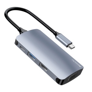 Statie de andocare, Hub 7 in 1, Type-C la USB 3.0, VGA, SD/TF, PD 100W, Yesido, Gri